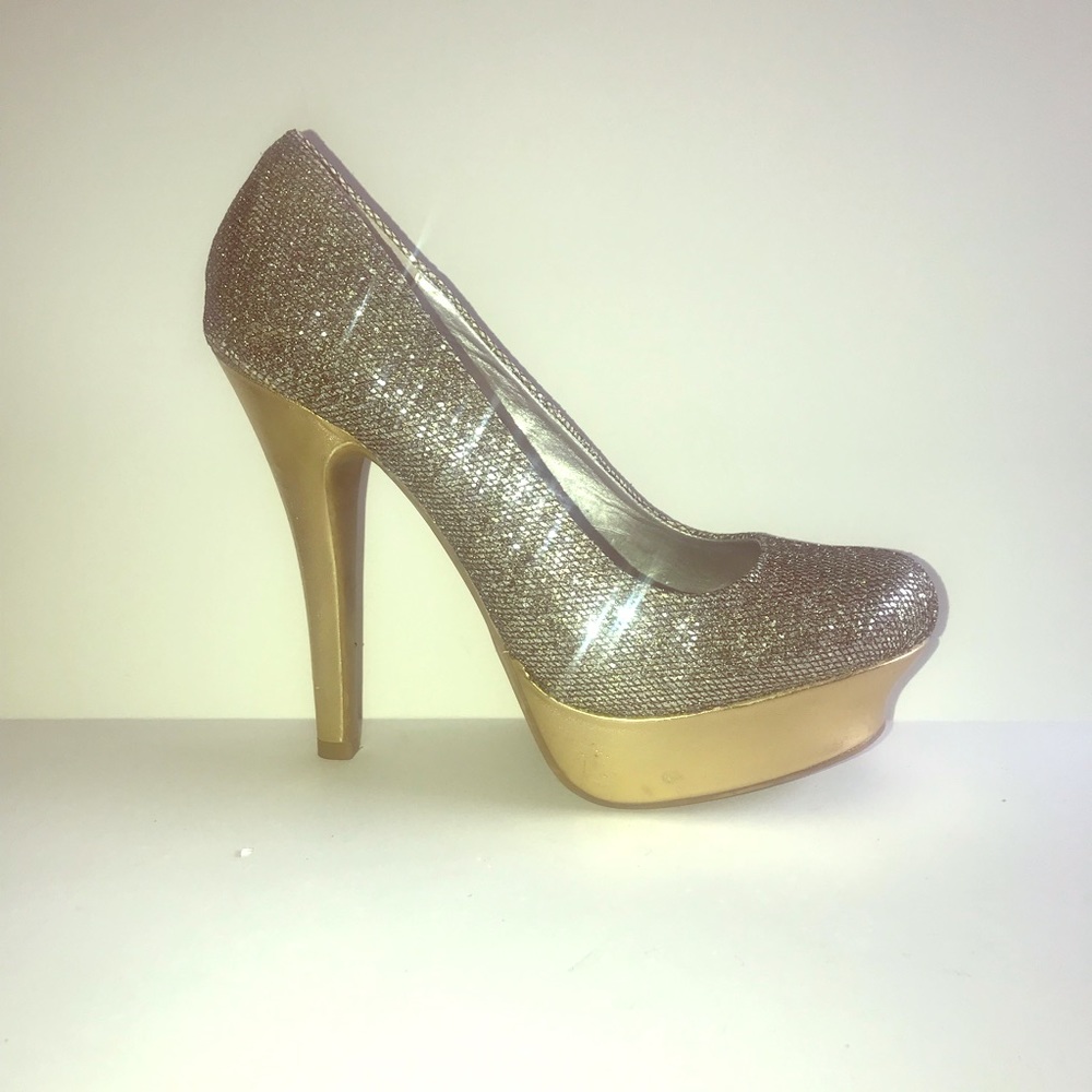 Gold  rhinestone platform Jlo glitter